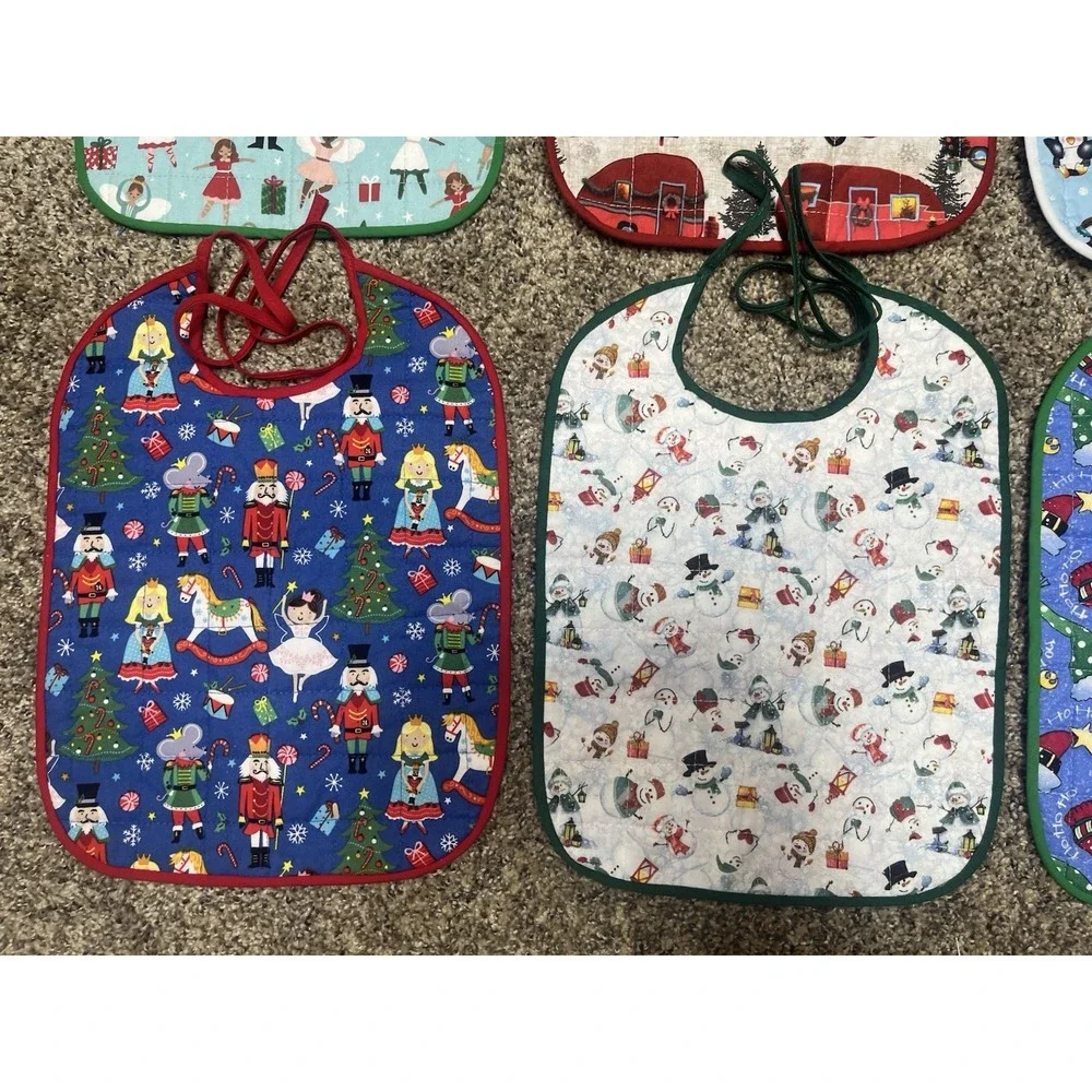 Lot Of 6 Quilted Handmade Christmas Baby Bib Large‎ Size 12
